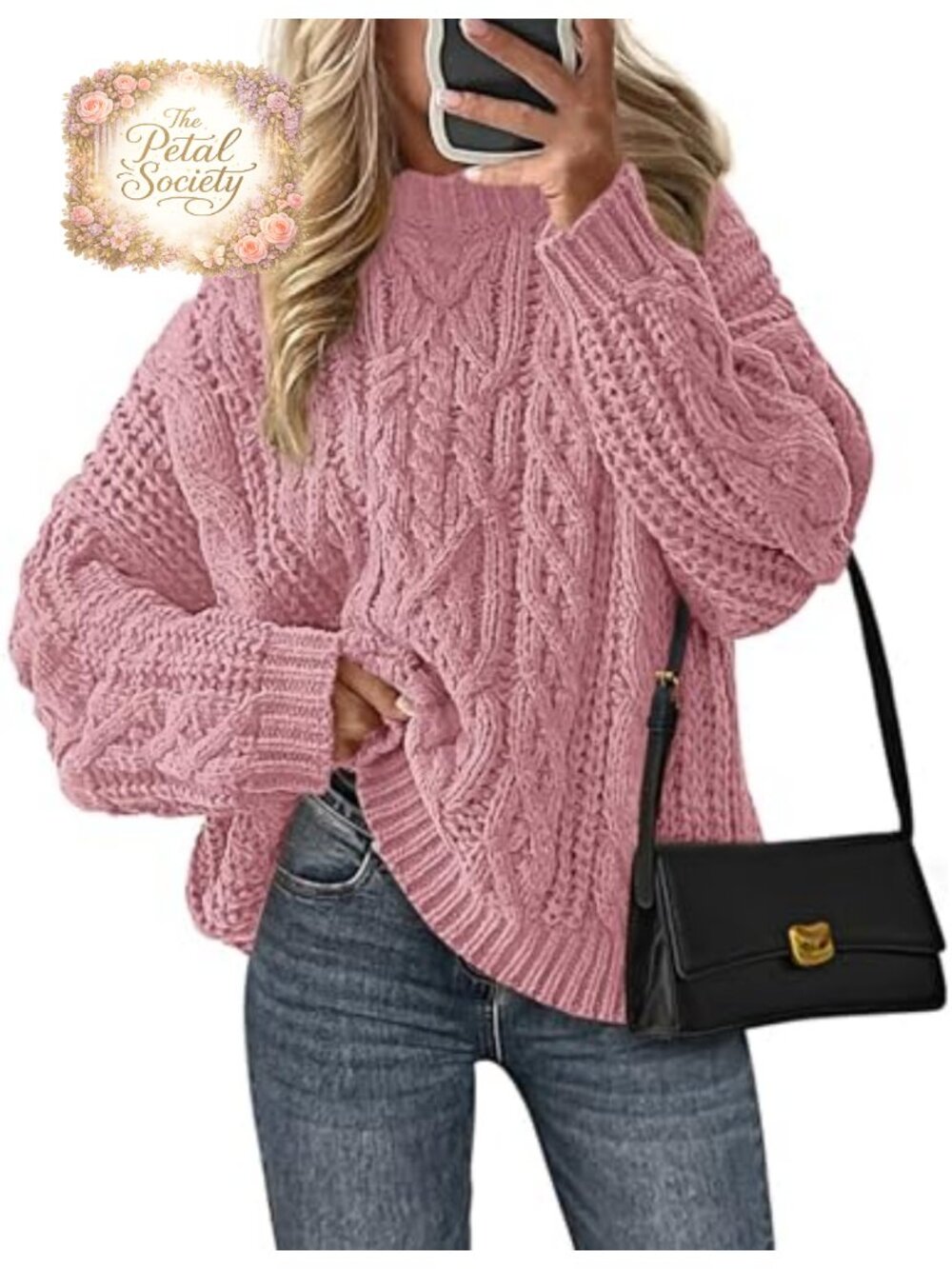 Oversized Chunky Cable Knit Sweater Crew Neck Pullover Top - Picture 1 of 6